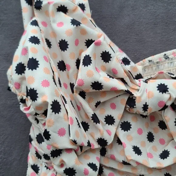 Anthropologie MAEVE Bow-Tie One Shoulder Top Sz 8 Cream Pink Black Boho Zip NWT - Picture 6 of 11